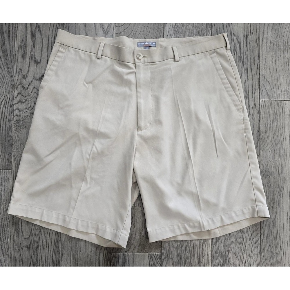Peter Millar Crown Men's Flat Front Chino Wicking Shorts Khaki Size 36